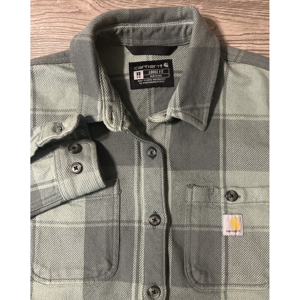 Carhartt 106450 Women's Loose Fit Twill Shirt Jac Green Plaid Shacket Size XS